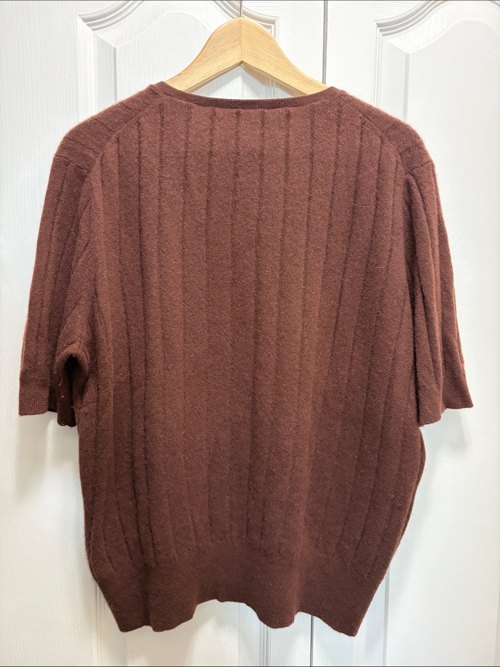 Lilysilk 100% cashmere Chocolate Brown V-Neck Short Sleeve Sweater in XL - Picture 4 of 5